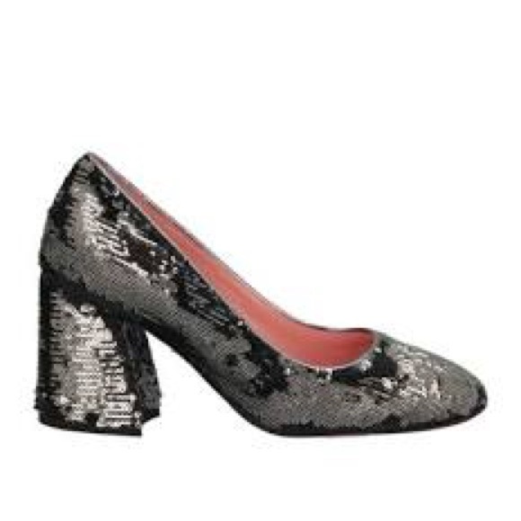 Women’s Sequins Sz 40 formal glam  stacked heel JF London black slip on shoes - Picture 1 of 11